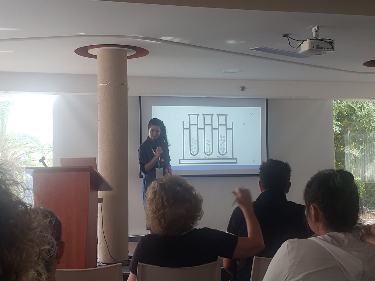 Exciting science shared at HUJI microbe. Thanks to IMRIC &amp; <a href="/SaharMelamed/">Sahar Melamed 💔</a> for great organization, and kudos to all students holding up to the challenge of a 3-min talk. In the pictures Ester Satat and Alexandra Zotova- two Msc. students sharing their work