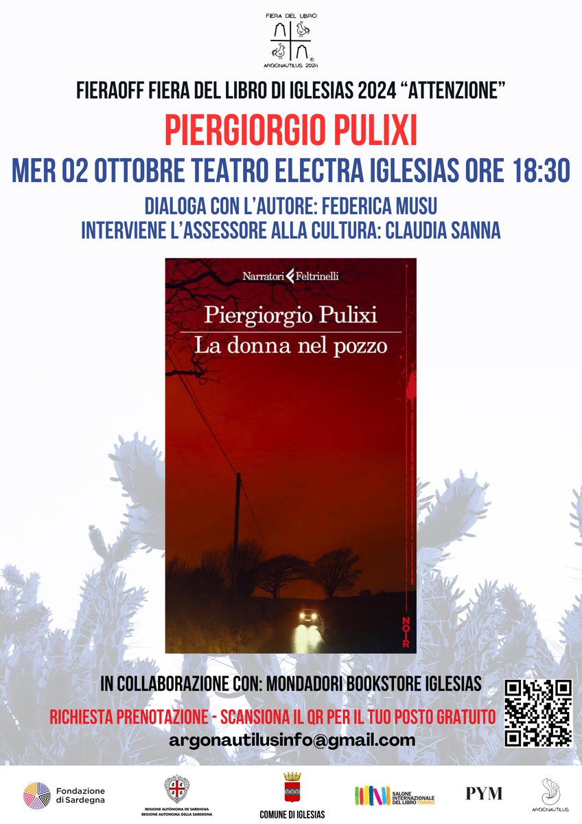 FieraLibroArgonautilus (@flibroiglesias) on Twitter photo #FieraOFF
MER 02 OTTOBRE Iglesias - Teatro Electra
Piergiorgio Pulixi "La donna nel pozzo"
Prenotate il vs posto gratuito su:
tickettailor.com/events/argonau…
Per info: argonautilusinfo@gmail.com #FieraOFF
MER 02 OTTOBRE Iglesias - Teatro Electra
Piergiorgio Pulixi "La donna nel pozzo"
Prenotate il vs posto gratuito su:
tickettailor.com/events/argonau…
Per info: argonautilusinfo@gmail.com