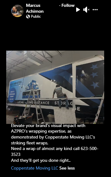 AZProGroup's tweet image. A huge THANK YOU to Copperstate Moving LLC for the awesome feedback! 🙌 Your support keeps us driven to create standout wraps for brands. Ready to make a lasting impression? Let's chat about your next wrap project! 🚛

#FleetWraps #AZPRO #VehicleWraps #Branding #CustomerLove