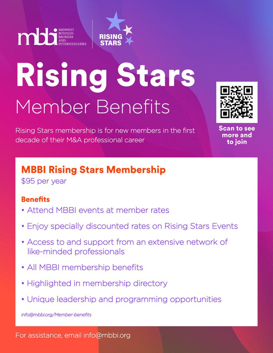 You might be eligible to join MBBI as a Rising Star! 
If you're in your first decade of your M&amp;A career, Rising Stars could be the right call. See below and take the leap here:  tinyurl.com/e76d8k98 

#earlycareer #RisingStars