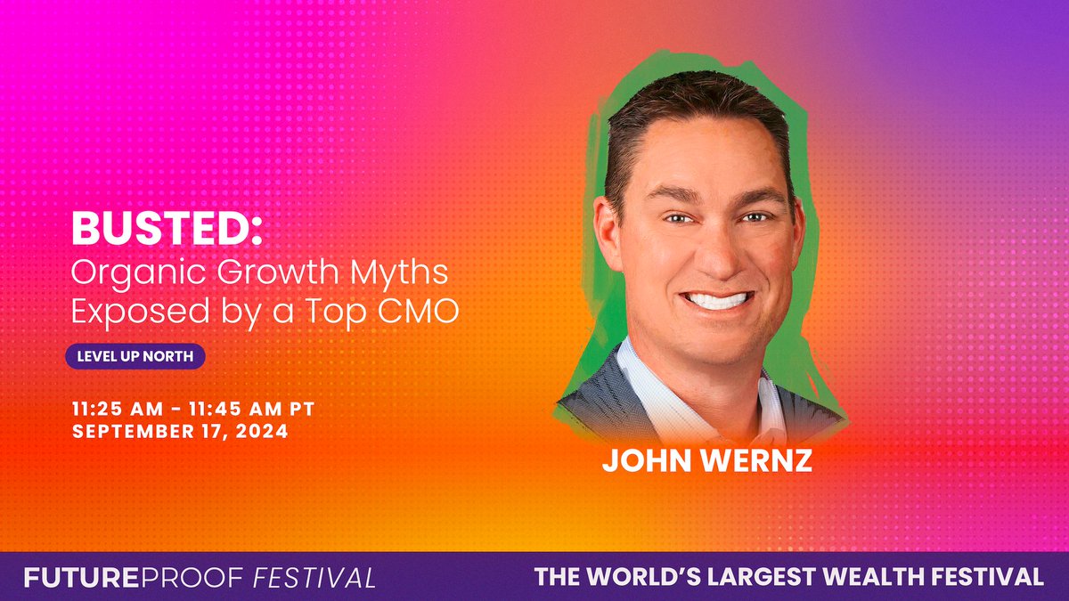 Featured session! "Busted: Organic Growth Myths Exposed by a Top CMO" with John Wernz is at 11:25 AM - 11:45 AM at Level Up North. Starting in 10 minutes!