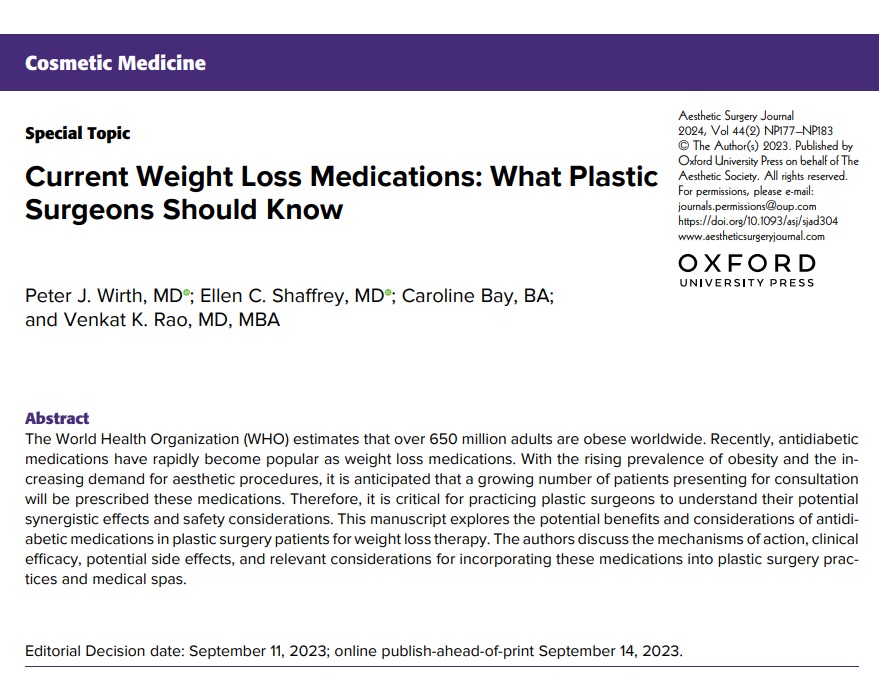 Aesthetic Surgery Journal/ASJ Open Forum (@asjrnl) on Twitter photo ➡️"Current Weight Loss Medications: What Plastic Surgeons Should Know"
🔗Read the paper: doi.org/10.1093/asj/sj…
@phaedracress <a href="/drkenkel/">Jeffrey Kenkel, MD</a> @alalymd <a href="/PeterJWirthMD/">Peter Wirth, M.D.</a> <a href="/gemmasharp11/">Professor Gemma Sharp</a> <a href="/dr_amakamd/">Nneamaka “Amaka” Nwubah</a> <a href="/LondPlasticsurg/">Ash Mosahebi</a> <a href="/franklista/">Dr. Frank Lista</a> <a href="/drpacella/">Salvatore Pacella MD</a> @drroyklm <a href="/DrKpodzo/">Dzifa S. Kpodzo, MD (she/her)</a> <a href="/clemensmd/">Mark Clemens MD MBA FACS</a> <a href="/DrDiBernardo/">Barry DiBernardo, MD</a> ➡️"Current Weight Loss Medications: What Plastic Surgeons Should Know"
🔗Read the paper: doi.org/10.1093/asj/sj…
@phaedracress <a href="/drkenkel/">Jeffrey Kenkel, MD</a> @alalymd <a href="/PeterJWirthMD/">Peter Wirth, M.D.</a> <a href="/gemmasharp11/">Professor Gemma Sharp</a> <a href="/dr_amakamd/">Nneamaka “Amaka” Nwubah</a> <a href="/LondPlasticsurg/">Ash Mosahebi</a> <a href="/franklista/">Dr. Frank Lista</a> <a href="/drpacella/">Salvatore Pacella MD</a> @drroyklm <a href="/DrKpodzo/">Dzifa S. Kpodzo, MD (she/her)</a> <a href="/clemensmd/">Mark Clemens MD MBA FACS</a> <a href="/DrDiBernardo/">Barry DiBernardo, MD</a>