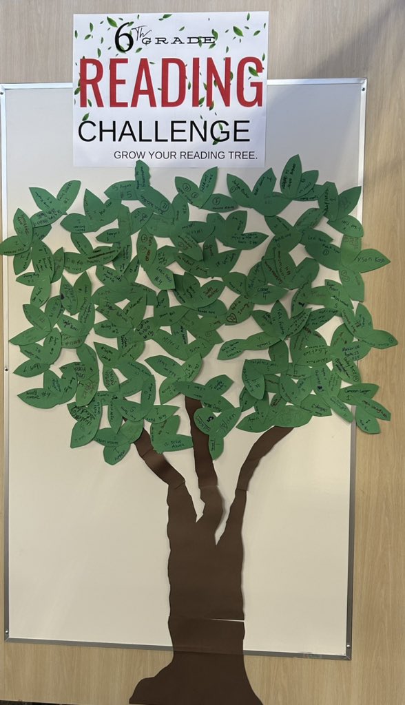 The 6th grade team was inspired to do a reading challenge this year! They chose to use Reading Tree Challenge created by <a href="/triciaebarvia/">Find me at @triciaebarvia on all the other apps</a> In the library, we had each of them add a leaf, showing where they will begin!  #ComalLibraries #GrowingGreatness