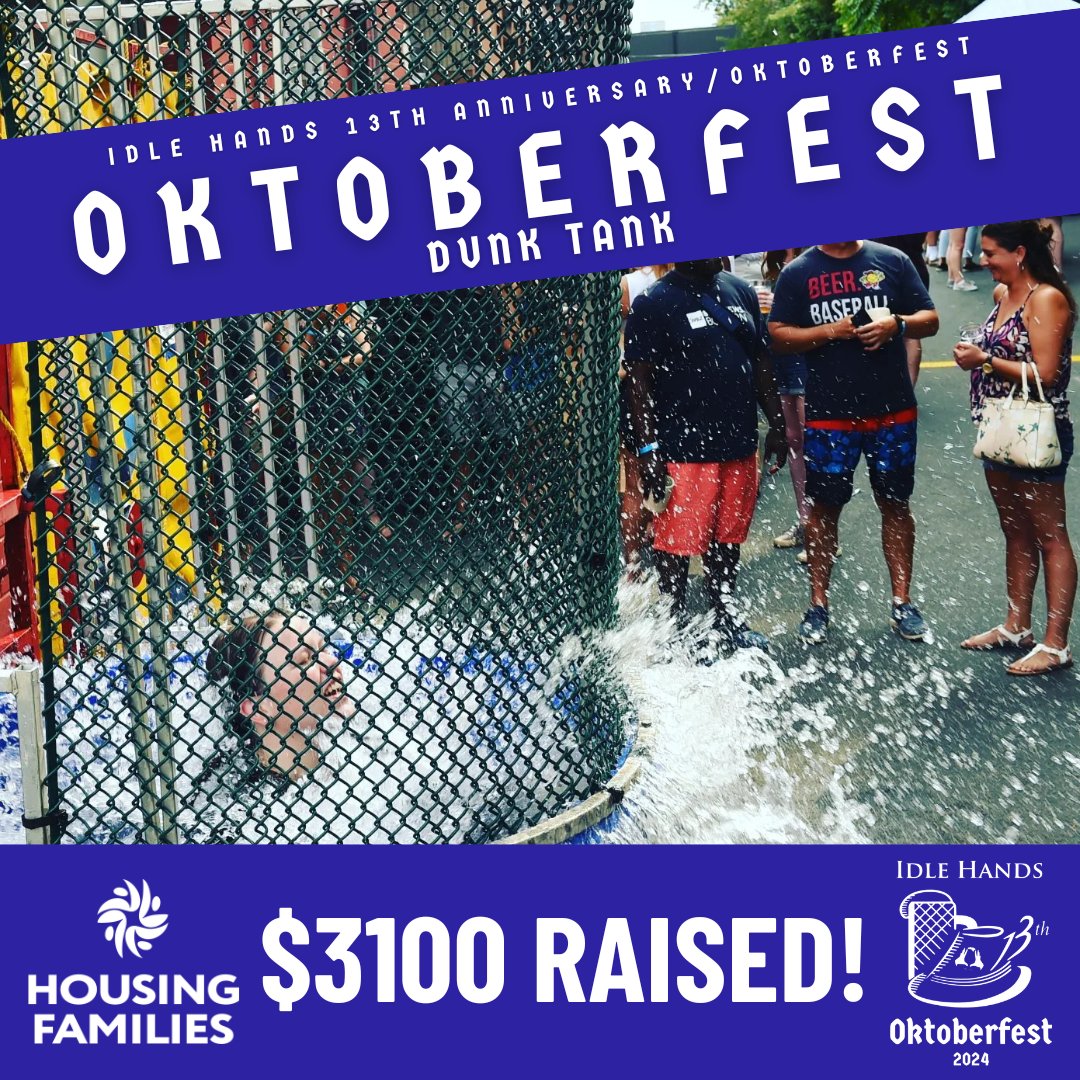 This year we raised $3100 for <a href="/HousingFamilies/">Housing Families</a> with our Oktoberfest dunk tank! Thank you to all those who donated and especially to all those who got in the tank!