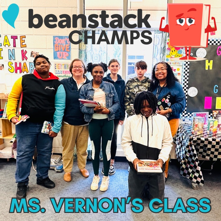 CarverRoadMS's tweet photo. Ms. Vernon's 8th Grade Class has been racking up badges & prizes with their Beanstack reading! Keep up the good work!! #camsreads https://t.co/kaDqusYnwu