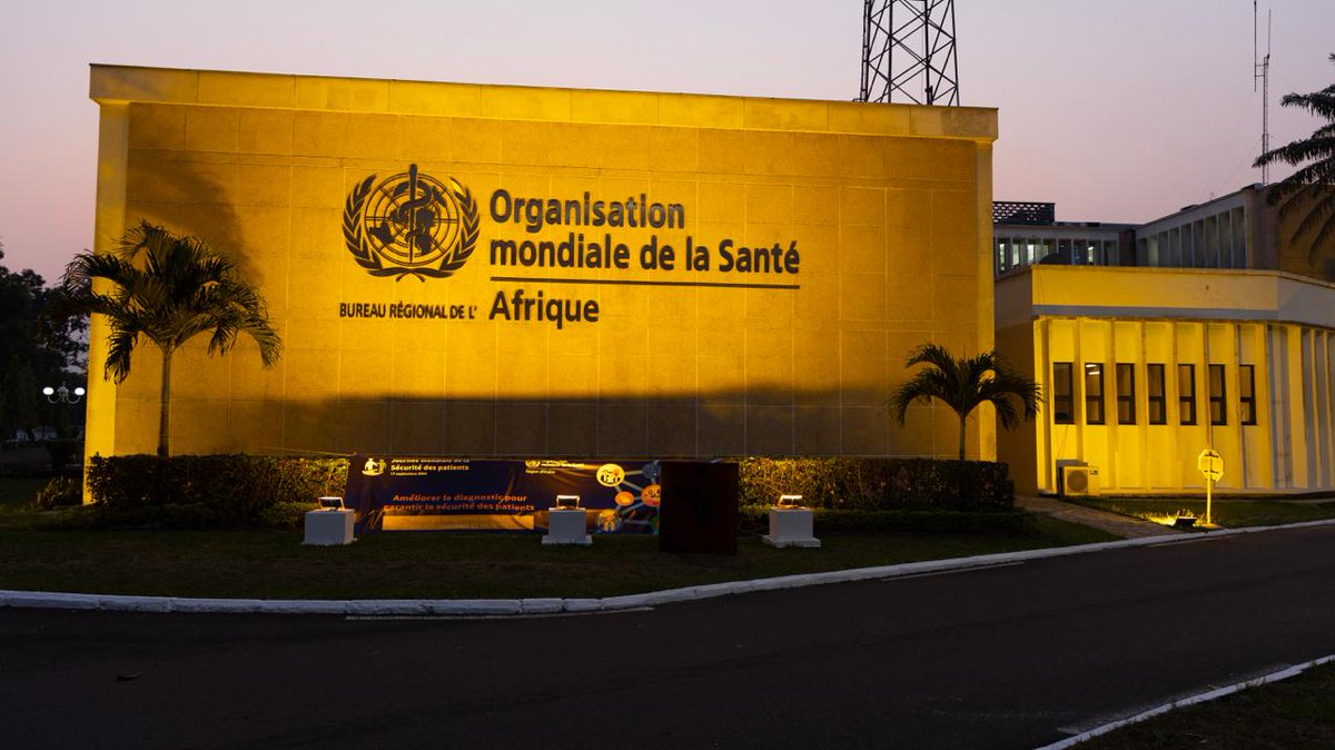 The <a href="/WHOAFRO/">WHO African Region</a> building in #Brazzaville glows in orange 🧡 to mark #WorldPatientSafetyDay.

Diagnostic errors can cost lives—Get it right, make it safe!