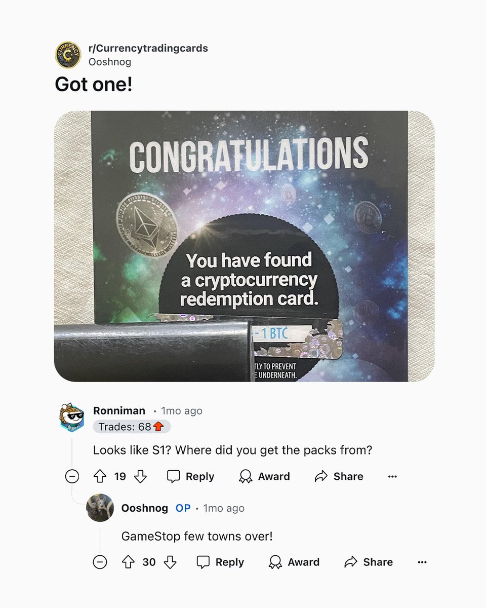 A GameStop customer found 1 Bitcoin in a trading card pack.