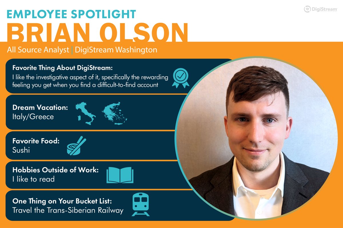 This month’s #EmployeeSpotlight is Brian Olson, All Source Analyst, from our Washington affiliate. Brian does a stellar job of managing his office’s queue and juggling all of this ASA duties. He is always on top of it! He is also such a great help to his team.