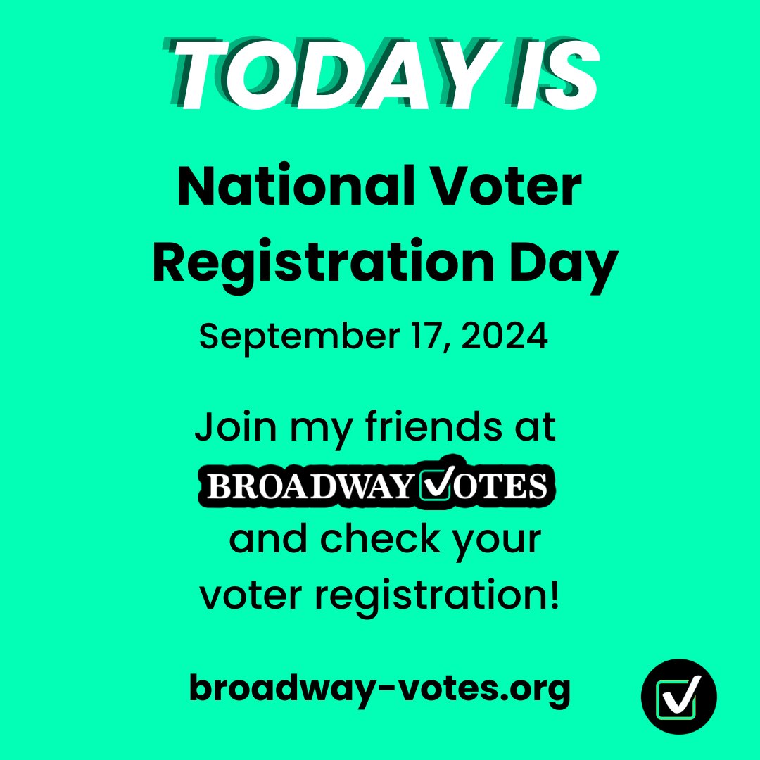 HennepinArts's tweet image. ☑️ Today is an extra special day because today is #VoterRegistrationDay! ☑️ 
Raise your voice and make an impact with a touch of Broadway magic! Go to BroadwayVotes.org and check your voter registration: bit.ly/4e1QxlF

#BroadwayVotes is a nonpartisan initiative of…