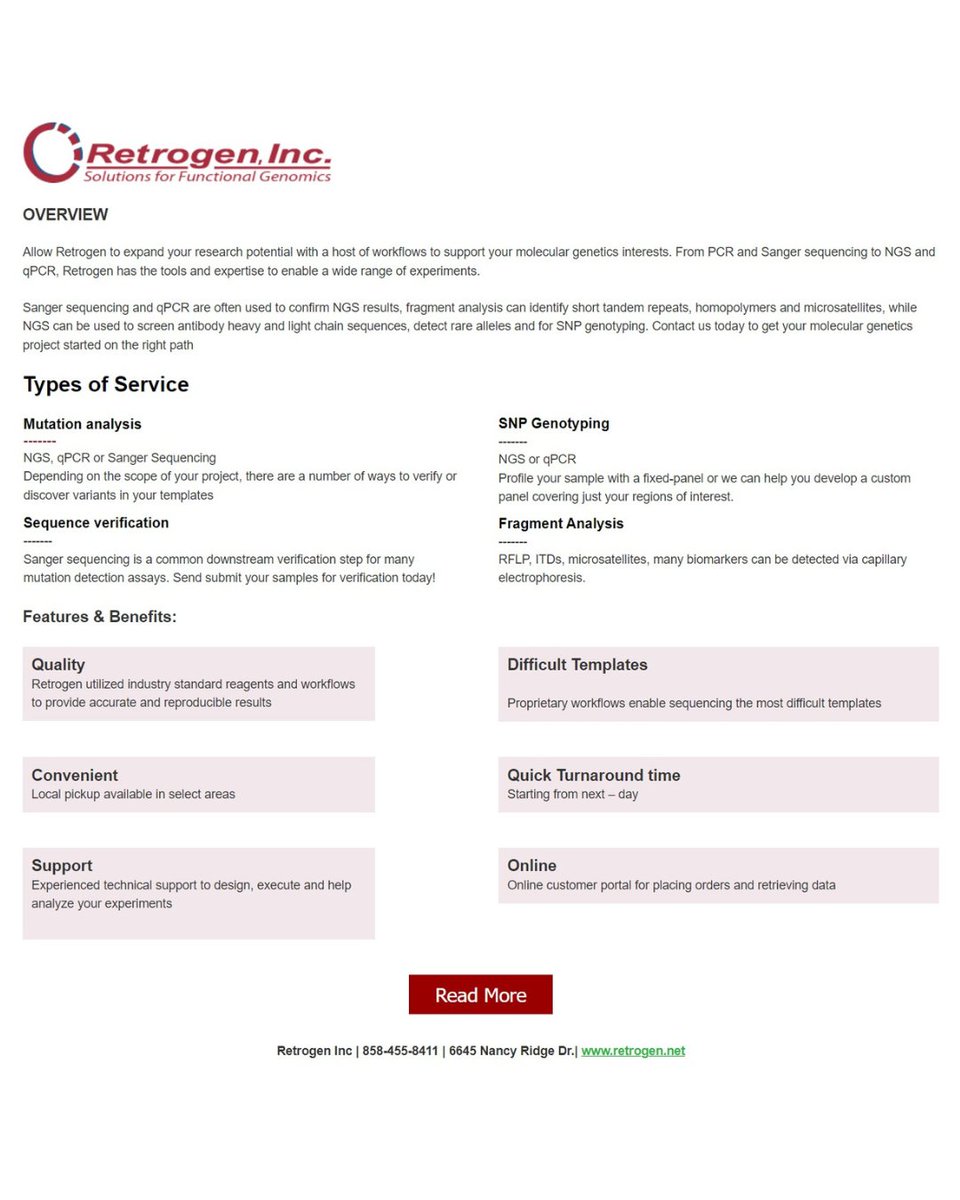 RetrogenInc's tweet photo. Fragment analysis is a genetic analysis technique that separates DNA fragments by size and uses the information to detect changes in DNA fragments. It's used in a variety of applications, including: Cell line authentication, Microsatellite marker analysis, SNP genotyping, and Determination of CRISPR-Cas9 genome editing efficiency.
@AMPath @JMolBiol @NatRevMCB @JohnsHopkinsMBG 
#molecularbiology
#RetrogenInc
#FragmentAnalysis
#SNPgenotyping
#MutationAnalysis