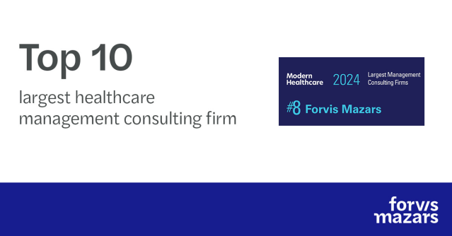 HaleyKAdrian's tweet photo. For the fourth year in a row, @ForvisMazarsUS ranks among the top 10 largest U.S. healthcare management consulting firms according to @modrnhealthcr. Read more: https://t.co/ne4Ep14rCf https://t.co/2Oj8ZKKaTI