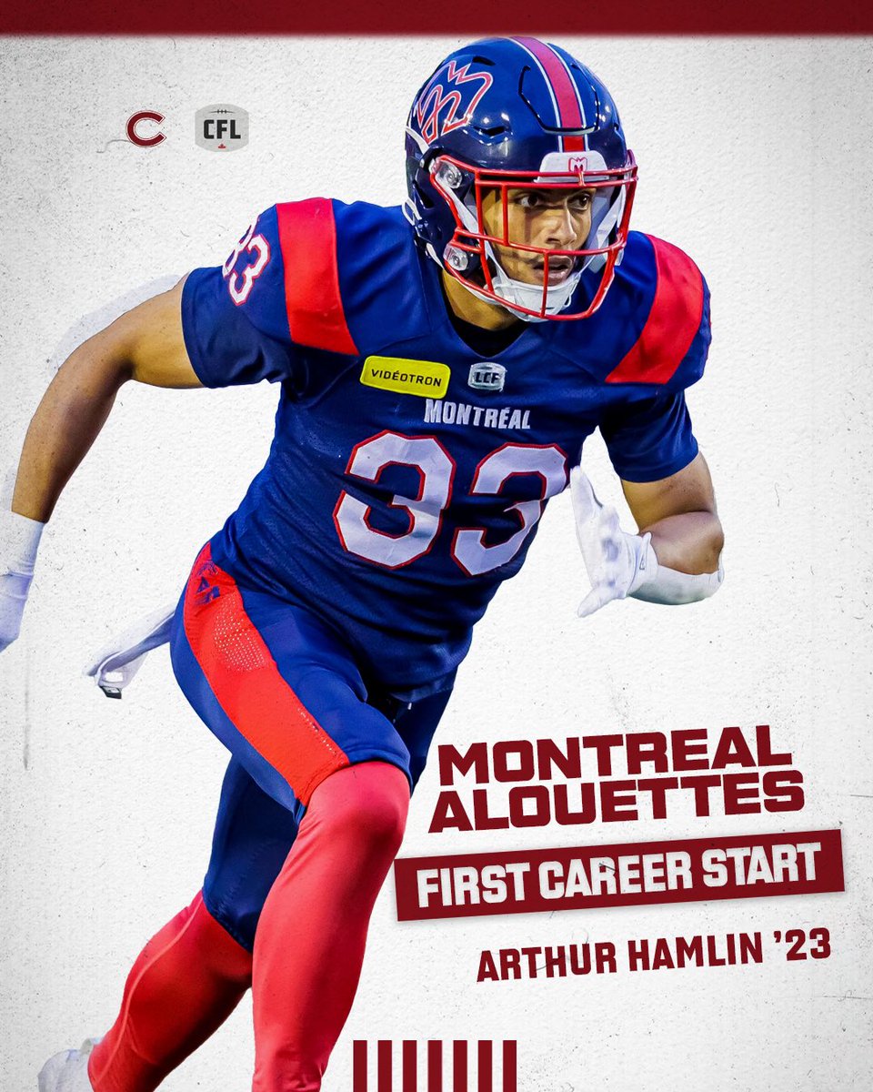 Colgate Football (@colgatefb) on Twitter photo Congrats to our guy <a href="/arthurhamlin3/">arthur hamlin</a> for making his first career start last weekend for the <a href="/MTLAlouettes/">Alouettes de Montréal</a> ‼️
He made a career-high three tackles and is up to eight total stops in seven games played this season.
📰 | bit.ly/4enMD6n
#GoGate | #ThreeForTheGate Congrats to our guy <a href="/arthurhamlin3/">arthur hamlin</a> for making his first career start last weekend for the <a href="/MTLAlouettes/">Alouettes de Montréal</a> ‼️
He made a career-high three tackles and is up to eight total stops in seven games played this season.
📰 | bit.ly/4enMD6n
#GoGate | #ThreeForTheGate