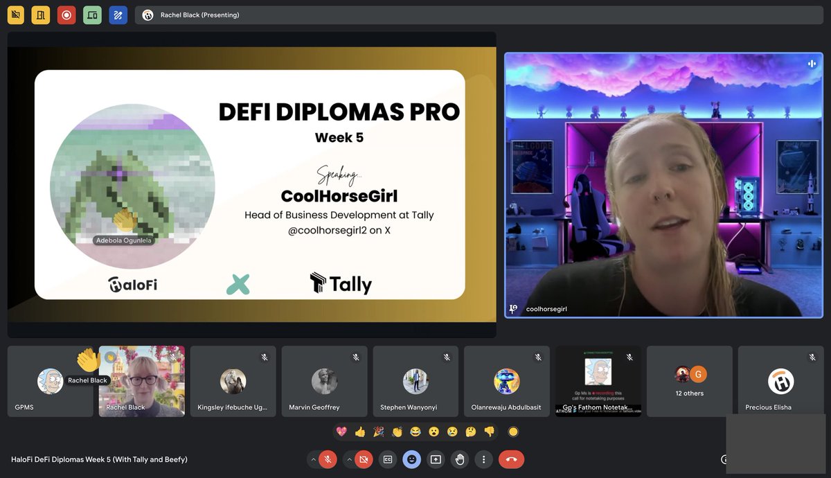 We had an interesting workshop with <a href="/coolhorsegirl2/">coolhorsegirl</a> from <a href="/tallyxyz/">Tally</a> educating about Web3 integration &amp; DAO, and <a href="/GPMSL/">GPMS</a> from <a href="/beefyfinance/">Beefy</a> teaching on advanced defi topics for week 5. 😇

Madison spoke about how Tally helps in governance and also the evolution of the web. ⚡️