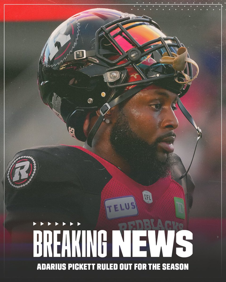CFL's tweet photo. Head coach Bob Dyce has confirmed Adarius Pickett has suffered a season-ending Achilles injury.

🗞️: https://t.co/4M4kCEkHyU https://t.co/vXOi6PzKHD