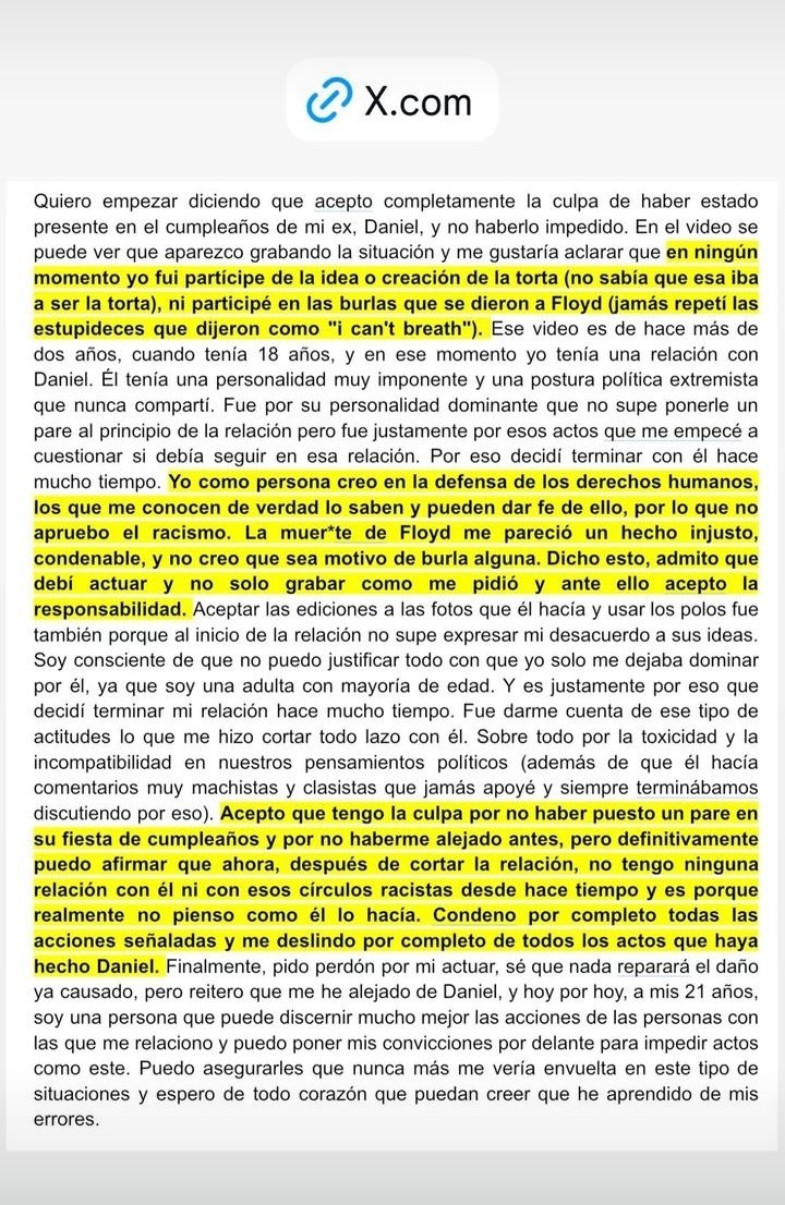 mcricardo_'s tweet photo. Una de las alumnas de Derecho de la PUCP que estuvo presente gabando un acto racista en un cumpleaños se pronuncia.

Afirma que sucedió hace dos años, cuando tenía 18, y que no supo detener los actos que hacía en ese entonces su exnovio. https://t.co/Y6JNHcthuc