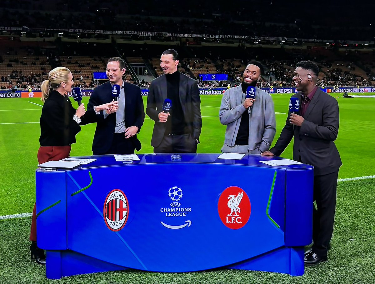 First night of champions league coverage in the UK. AC Milan v Liverpool, only on Prime.
And Zlatan has popped over…