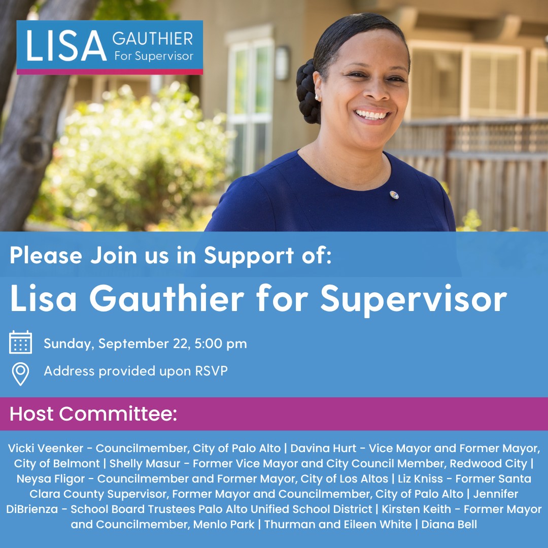 📆 Sunday, September 22 — Hosted at the home of Palo Alto Councilmember Vicki Veenker, join a fundraiser in support of SAMCAR-endorsed candidate for San Mateo County Board of Supervisors (District 4) at 5 PM (address provided upon RSVP). secure.actblue.com/donate/lisagau…
