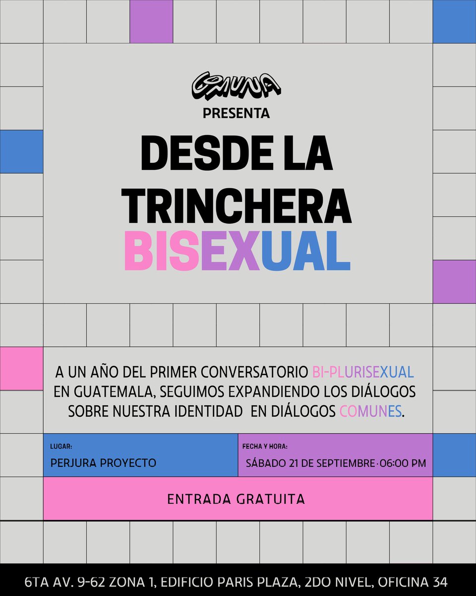 Queremos seguir construyendo diálogos desde la #ComunaBisexual 💗

Por eso les invitamos a conversar en nuestra sección de #DialogosComunes y #DesdeLaTrincheraBisexual en el marco de las celebraciones por el mes de la Viabilidad Bi+sexual, 💗

TQM XOXO NOS VEMOS EL SÁBADO!!