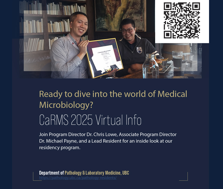 ubcpathology's tweet photo. Calling all #CaRMS2025 applicants!  Join the UBC Med Microbiology Residency Program for a Virtual Info Session! 🗓️ Oct 2, 24 ⏰ 5:00 PM PST / 8:00 PM EST. Meet our directors &amp; residents, and learn more about the program!  https://t.co/AaZNQ8zzQo
#UBCPathology  #CaRMS2025 https://t.co/VpXYFkBl2b