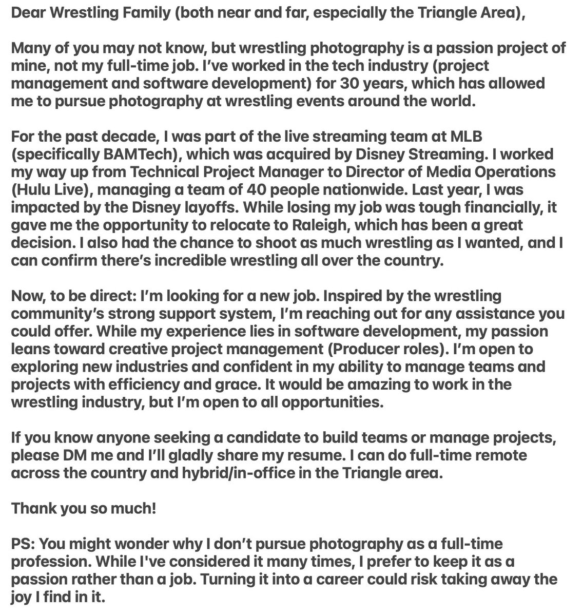 Hey all! I've always struggled to ask for help, but alas, here we are. I'm looking for a great job!! (see note) Personal connections are where it's at these days, the online apps are a waste of time. If you know anyone in need of a project manager, please DM me. And...Go! 👊