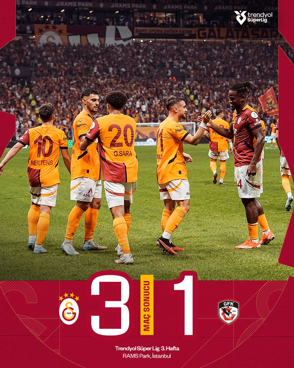 3️⃣ puanı 3️⃣ golle alıyoruz! 💪 

Maç sonucu: Galatasaray 3-1 Gaziantep FK 👏
￼
#GSvGFK