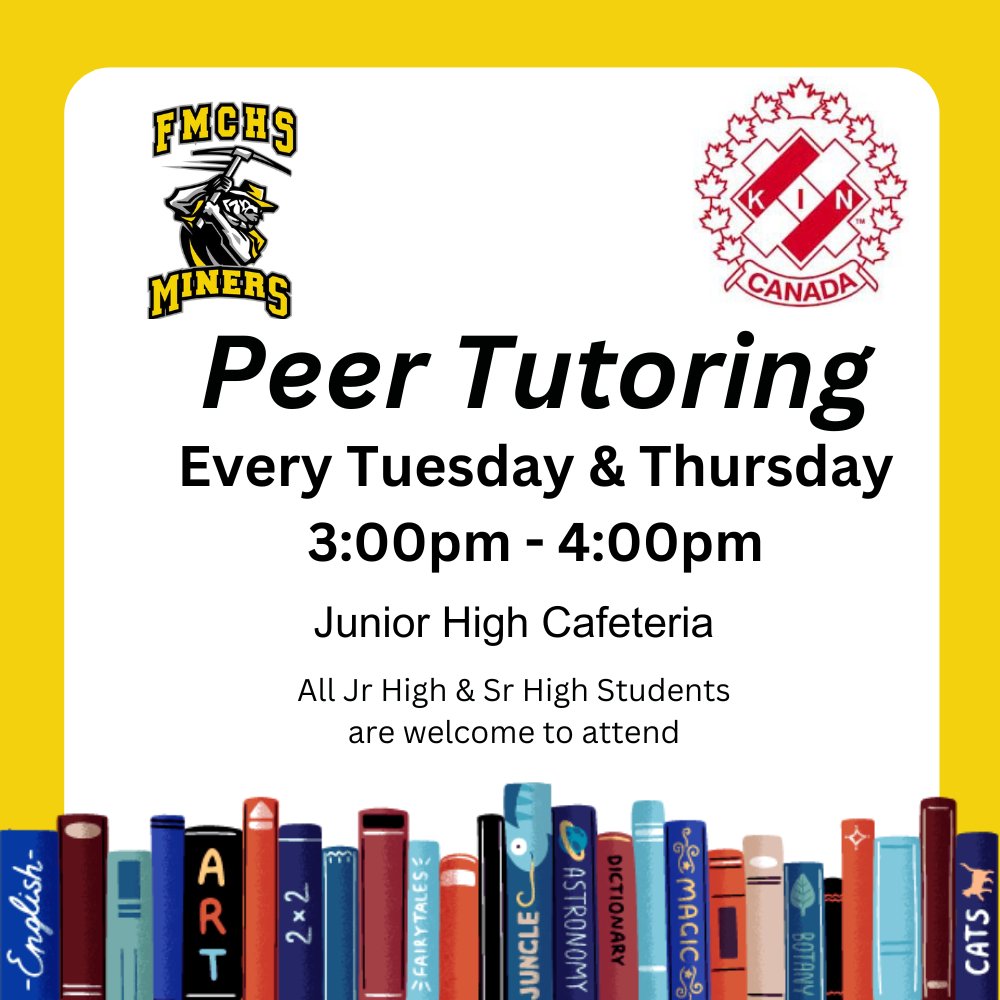 Composite Off Campus (@compoffcampus) on Twitter photo The Kinsmen Peer Tutoring Program will start up next Tuesday, September 24th. It will run every Tuesday and Thursday in the Jr High Cafeteria, from 3 - 4pm. All students are welcome to attend if they feel they will benefit from some peer tutoring. <a href="/FMPSD/">Fort McMurray Public School Division</a> <a href="/CompMinerTweets/">Composite High</a> The Kinsmen Peer Tutoring Program will start up next Tuesday, September 24th. It will run every Tuesday and Thursday in the Jr High Cafeteria, from 3 - 4pm. All students are welcome to attend if they feel they will benefit from some peer tutoring. <a href="/FMPSD/">Fort McMurray Public School Division</a> <a href="/CompMinerTweets/">Composite High</a>