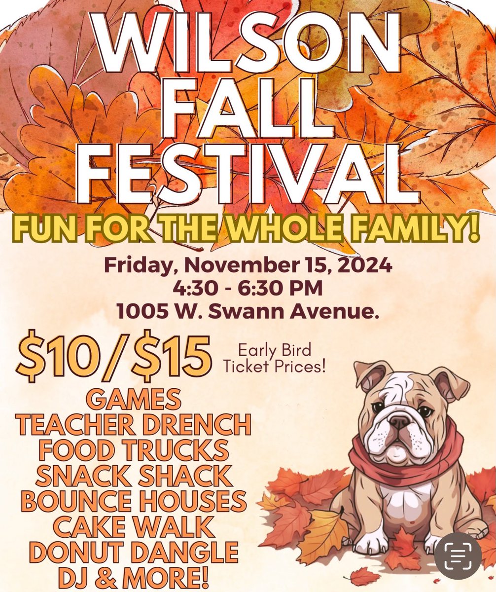 Early bird ticket sales have begun for the Fall Festival on November 15. Also, check out our Sponsorship packages and ways you can help make it a success!  wilsonmiddle.com/fallfest