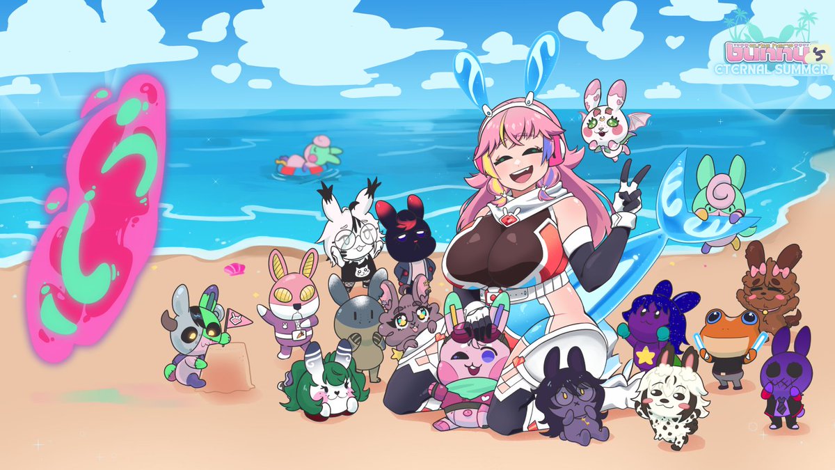 CuteHeroBunny's tweet photo. BUNNY'S ETERNAL SUMMER FINALE!

As a thank you to my community, I had Boltcreature draw up this celebratory picture, which you can get as a wallpaper for free!!! 
Featuring designs from community tokudachis, I'm excited to do more with you all in the future. 

Thank you, so much. https://t.co/PqH47Zseri