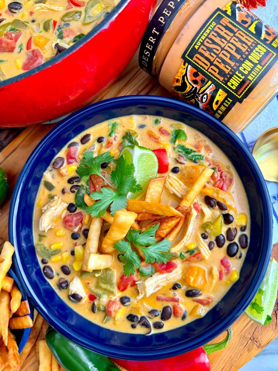 dishblock's tweet image. My 1st entry in the Desert Pepper Trading Company Blogger Recipe Challenge is Tex Mex Beer &amp;amp; Queso Chicken Chowder with Crunchy Tortilla Strips highlighting the Desert Pepper Chile con Queso! It was a huge hit!#desertpeppertradingco#desertpeppersalsa#desertpepperrecipechallenge