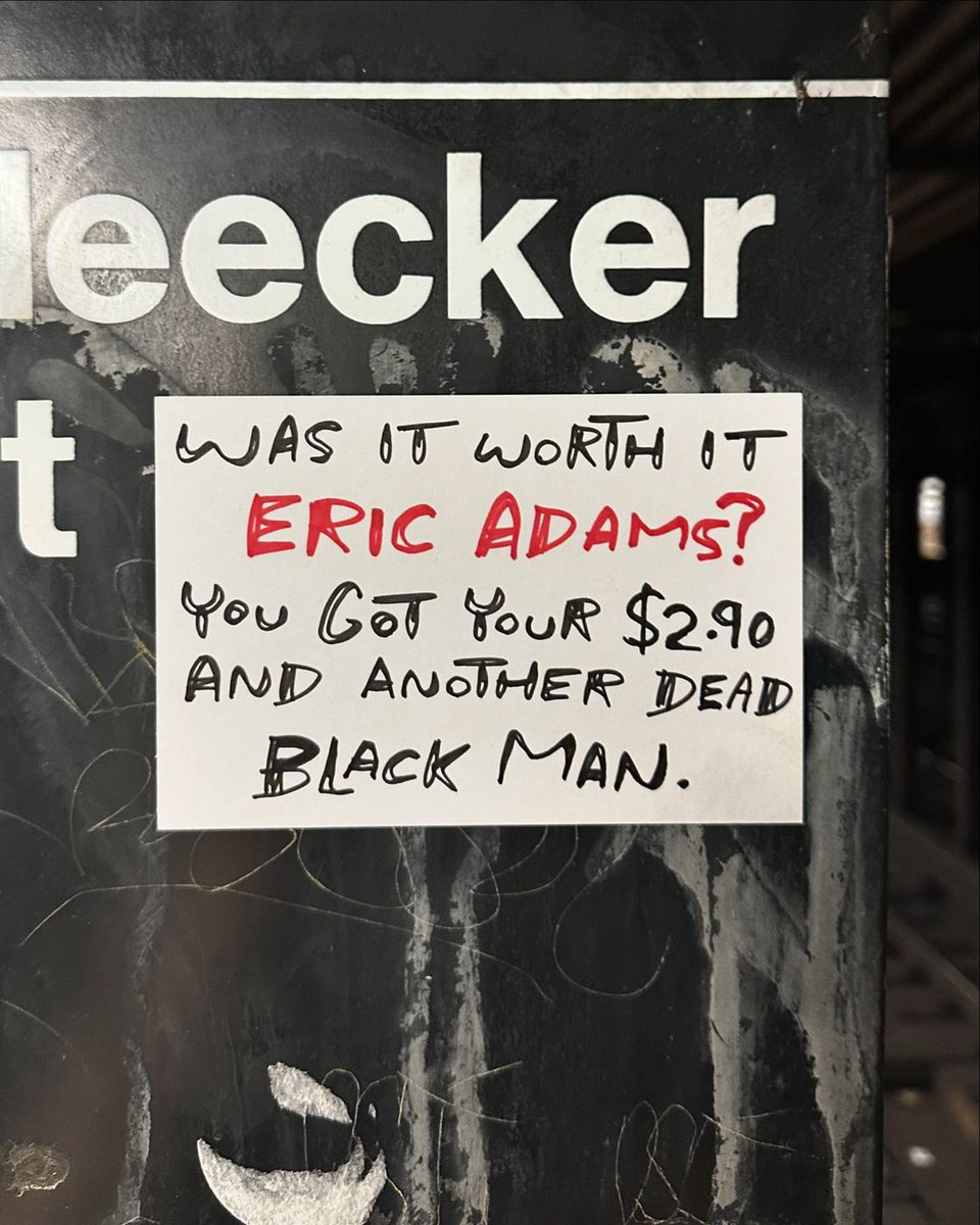Stickers seen around NYC in the days after cops opened fire in the NYC subway, shooting a fellow officer, two bystanders, and an alleged "fair evader" they were attempting to apprehend.