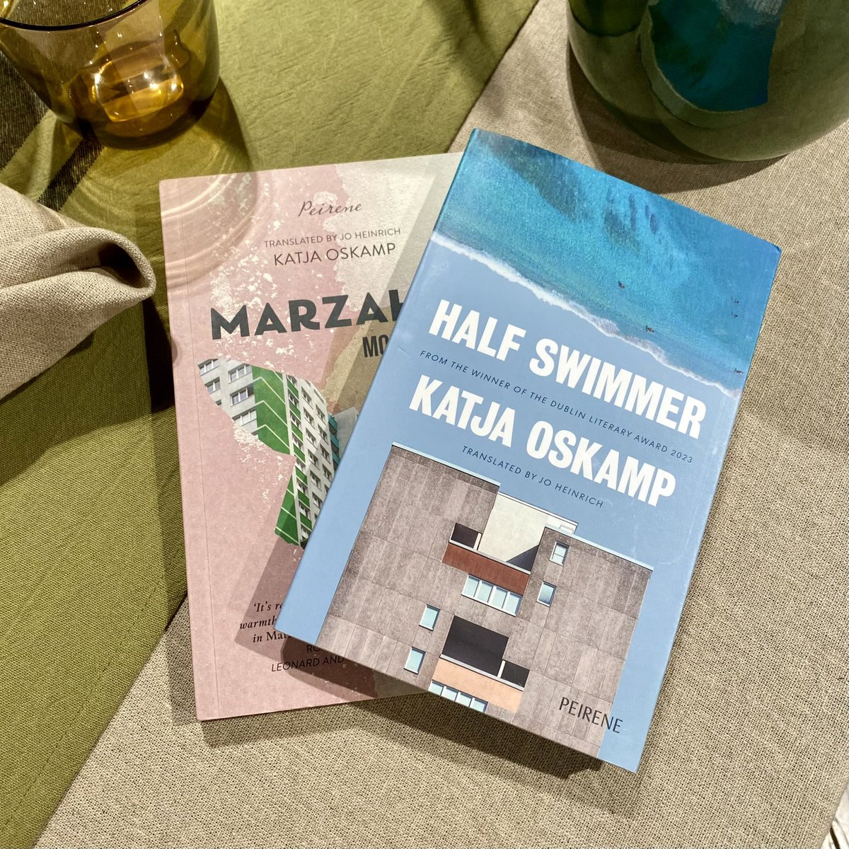 PeirenePress's tweet photo. We're celebrating the launch of Katja Oskamp's HALF SWIMMER with a giveaway 🏊‍♀️

Win the book along with MARZAHN, MON AMOUR, for yourself &amp; a friend. 

To enter:
Step 1. Make sure you're following our account
Step 2. Share this post
Step 3. Tag a fellow book lover in the comments https://t.co/yw04n4Nr8e