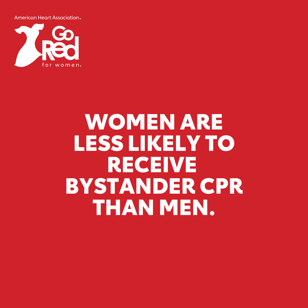 GoRedForWomen's tweet photo. Did you know that women are less likely to receive bystander CPR than men? The reluctance, research suggests, may be fueled by worries of being accused of sexual assault or doing physical harm. https://t.co/Bn0rwY8bnv