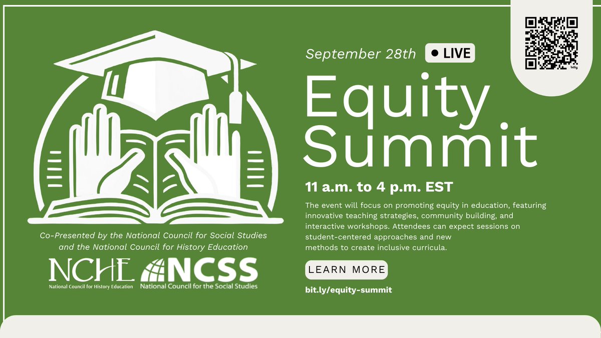 📅 Mark your calendars! The Equity Summit 2024 is just around the corner. Hear from top educators on how to bring equity to the forefront of your teaching. Register today! #EdEquity <a href="/NCSSNetwork/">National Council for the Social Studies (NCSS)</a> bit.ly/equity-summit