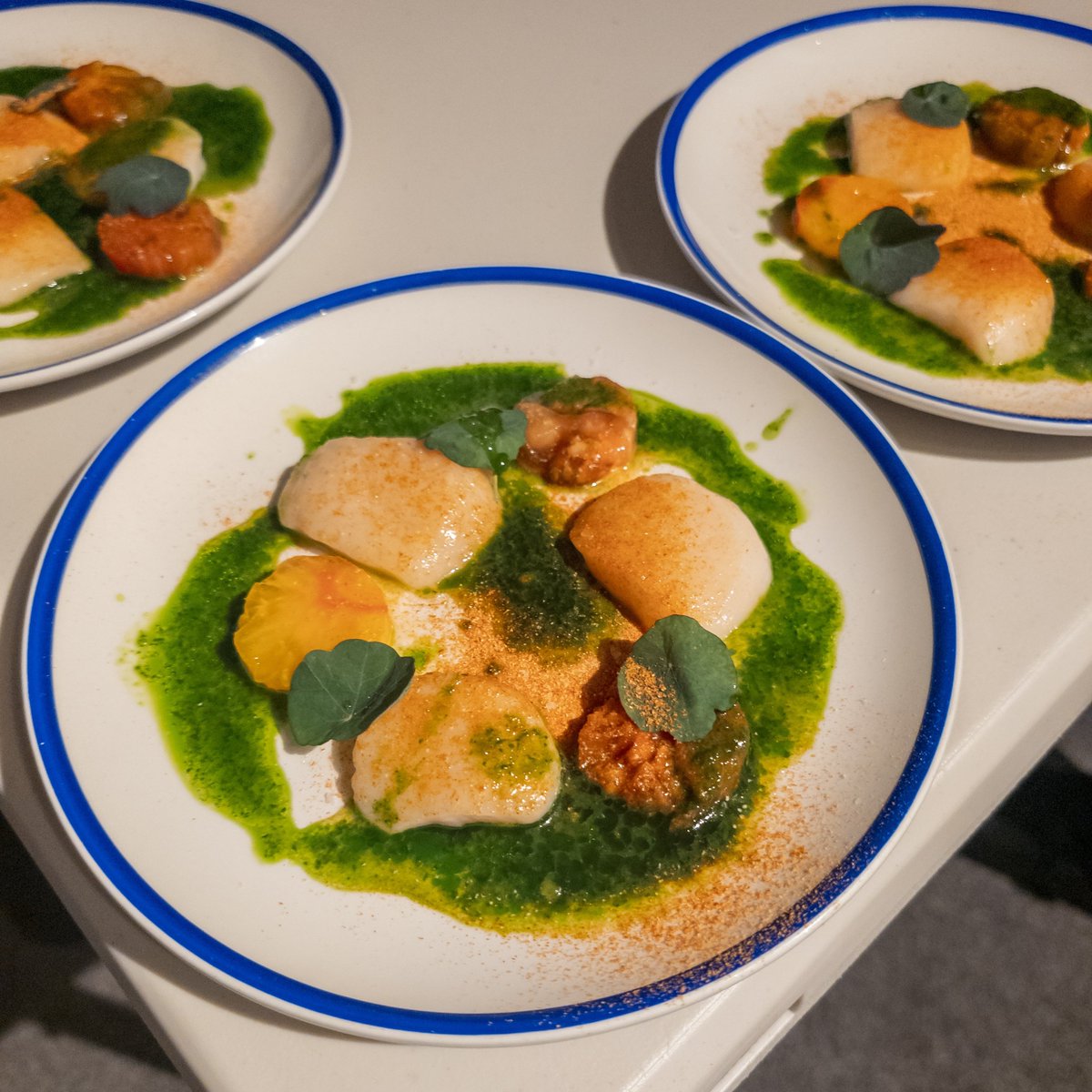 Your starter tonight comes from <a href="/adschef/">Adam Reid</a> 

Raw scallop and Cheshire tomatoes with coriander paste and pickle juice