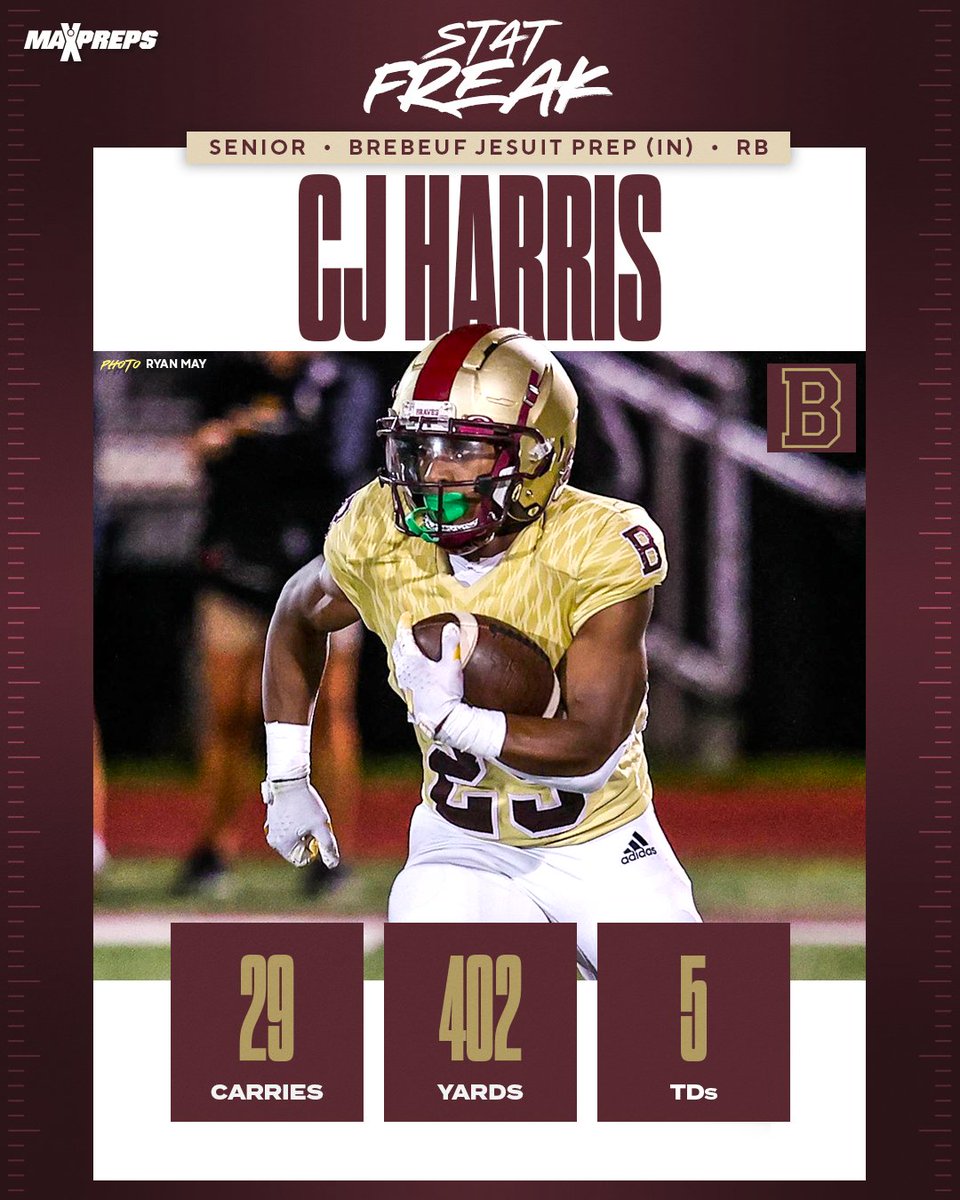 C.J. Harris of Brebeuf Jesuit (IN) is one of this week's Stat Freaks who put up monster numbers over the weekend. 🏈🔥

Check out all the top performances below ⬇️
maxpreps.com/news/m6mgImlPS…