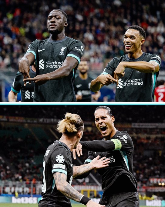 Split grapic with celebrations from both goals so far against AC Milan.