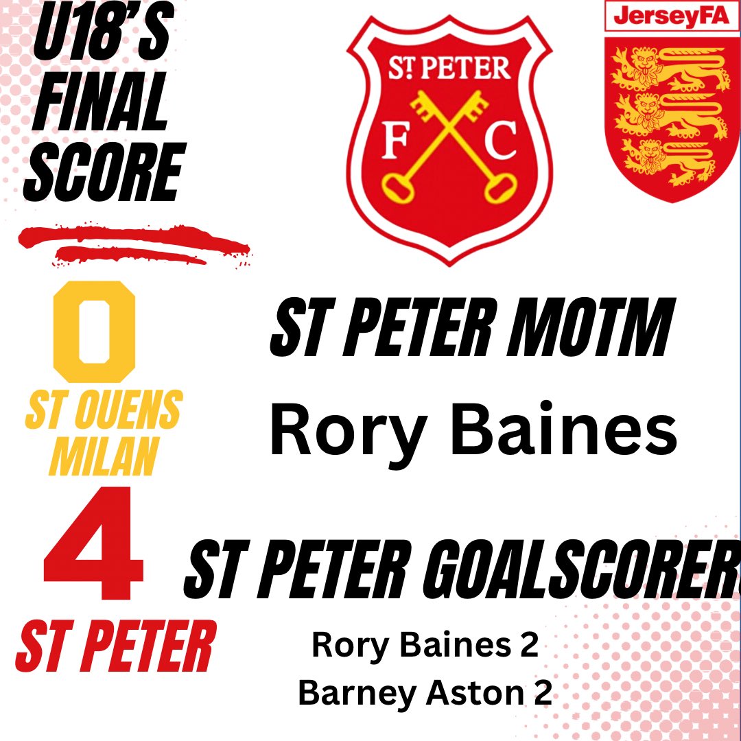 U18 Result. What a start to the new season for our u18s. 4-0 winners away to St Ouens Milan. A Spectacular 30 yard free kick goal from Barney.