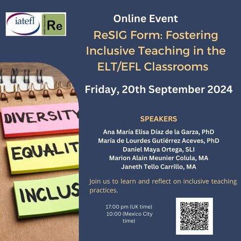 Ernesto Vargas Gil (@ernesto_appling) on Twitter photo Join our <a href="/IATEFLResig/">IATEFL ReSIG</a> Forum! Educators and researchers will share insights on fostering inclusive teaching practices for learners with functional diversity (disabilities). Gain valuable strategies and resources to create an inclusive learning environment! #InclusiveEducation Join our <a href="/IATEFLResig/">IATEFL ReSIG</a> Forum! Educators and researchers will share insights on fostering inclusive teaching practices for learners with functional diversity (disabilities). Gain valuable strategies and resources to create an inclusive learning environment! #InclusiveEducation