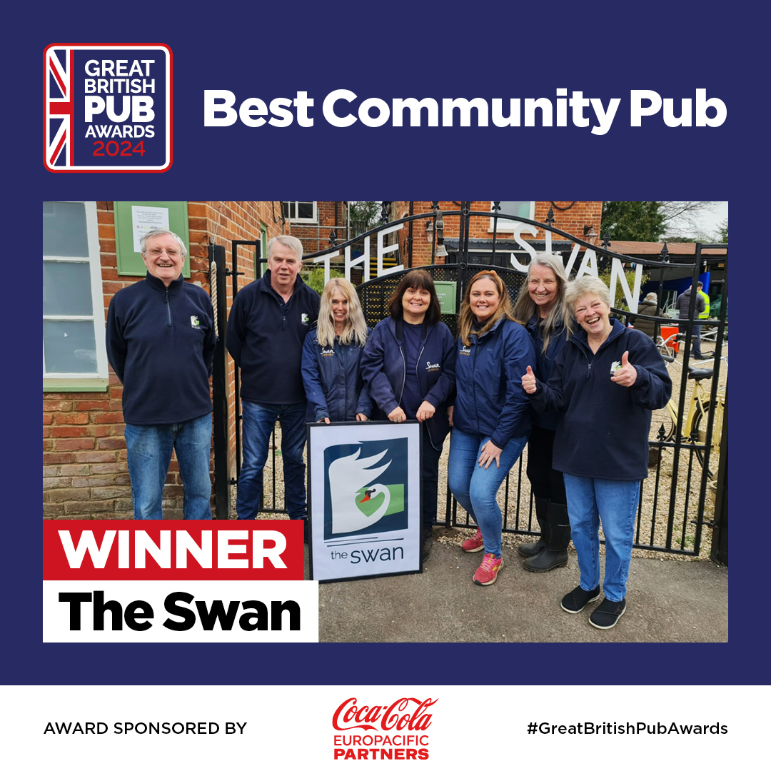 Making their mark on the local community, the winner of the Best Community Pub award, sponsored by <a href="/CocaColaEP/">Coca-Cola Europacific Partners</a> goes to… @theswanwindsor! Nicely done  🤝 #PubAwards