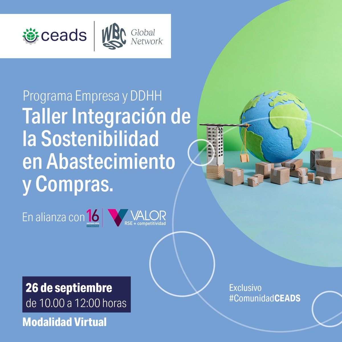 #ActividadCEADS Programa Empresa &amp; DDHH: “Taller de integración de la sostenibilidad en abastecimiento y compras”. En alianza con Valor AMIA.

📆 Jueves 26 de septiembre de 10 a 12 hs.

📲 Modalidad virtual. 

#sustentabilidad #ComunidadCEADS #Empresa #DDHH #bizandhumanrights