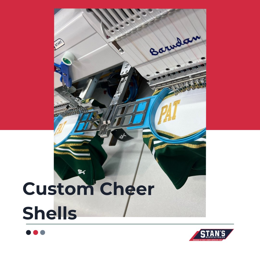 ✨ Product Spotlight! ✨ Fall sports are in full swing, and we can’t stop admiring these beauties! Check out the clean, shimmering gold embroidery on these custom cheer shells 💛✨ Perfect for making your team shine on the sidelines! #CheerGoals #CustomThreads #FallVibes