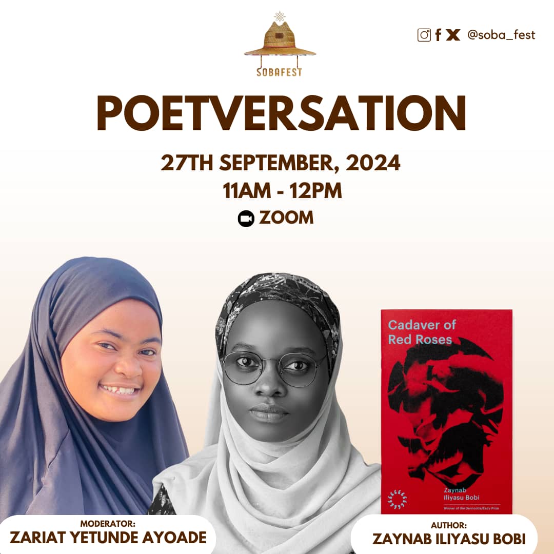 soba_fest's tweet photo. Join us for an inspiring #Poetversation with the award-winning poet, @ZainabBobi
Zaynab is the brilliant author of Cadaver of Red Roses, winner of the 2023 Derricotte/Eady Chapbook Prize, and a rising star in the poetry world. https://t.co/bsmVME7ncw