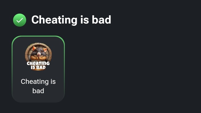 CEOs.. who has gotten the cheating is bad Card?????

#HamsterKombat #hamster #cheating #bad