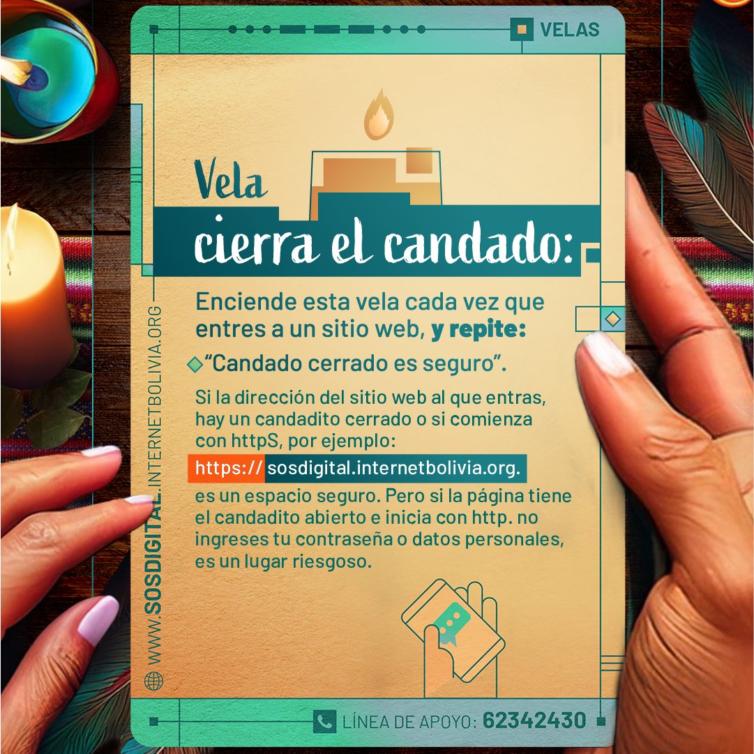 InternetBo_org's tweet photo. #CuranderaDigital A esta vela hay que tenerla siempre a mano para no entrar a sitios que nos traigan problemas, digamos juntas 📢 ¡candado cerrado, es seguro!, ¡candado cerrado, es seguro!
#SoSDigital https://t.co/KaW2HvCKTG