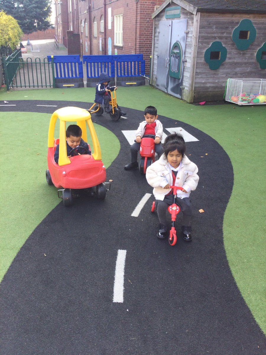LeighPrimary's tweet image. Nursery children are enjoying their daily outdoor session. They love riding the cars and bikes and playing with the musical instruments. #PD #outdoorfun #turntaking #teamwork