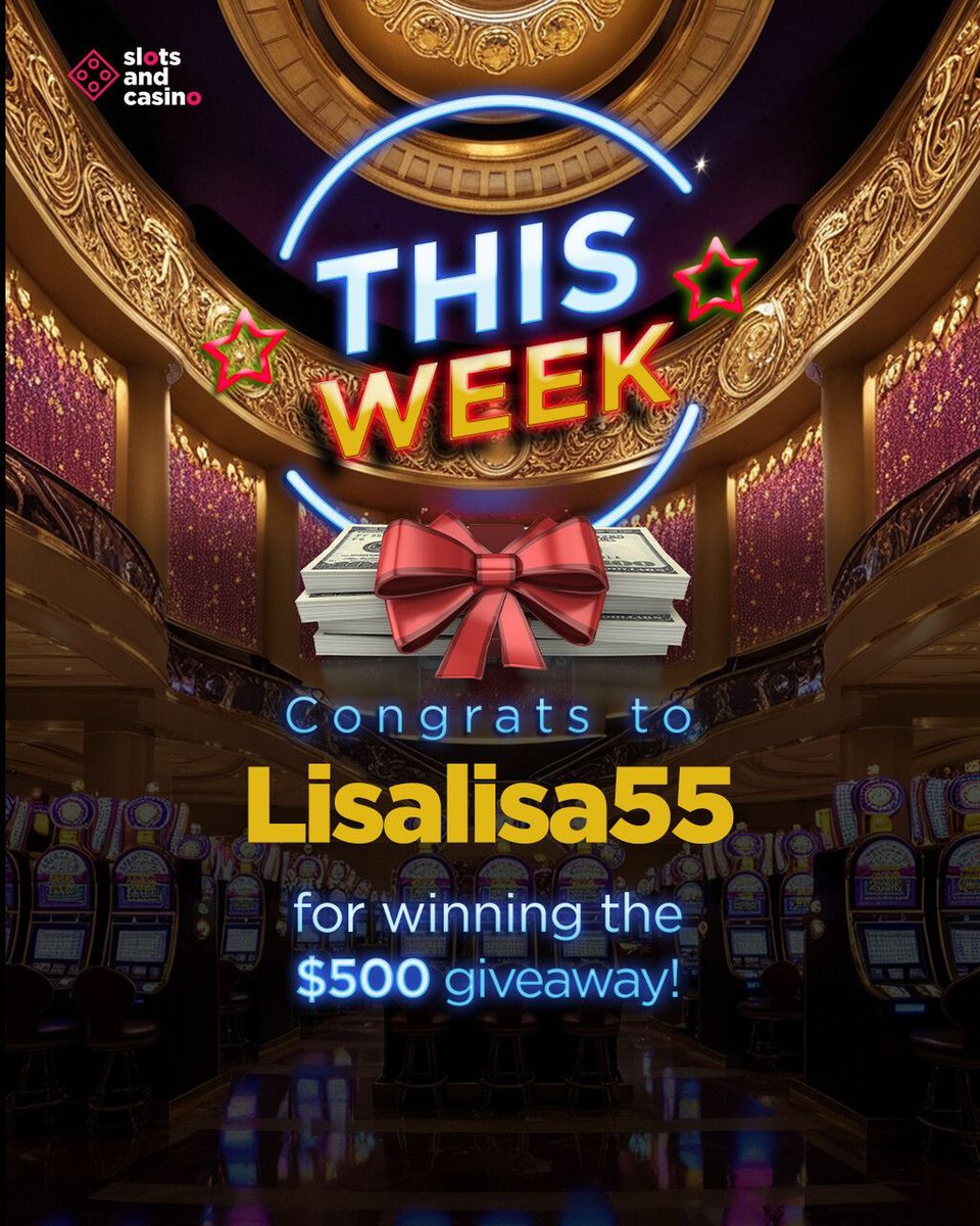SlotsCasinofun's tweet image. 🥳🎁Congratulations to this week's lucky winner of our $500 Raffle! Play now for your chance to win big! 🎲💸 

buff.ly/3V8E8nc 🔗  

#WeeklyWinner #SlotsAndCasinoFortune #Winner #FreeSpins #Slots #Gamble #Gambling #Free #Casino #Casinos #Onlinecasino #Onlinecasinos 🍀