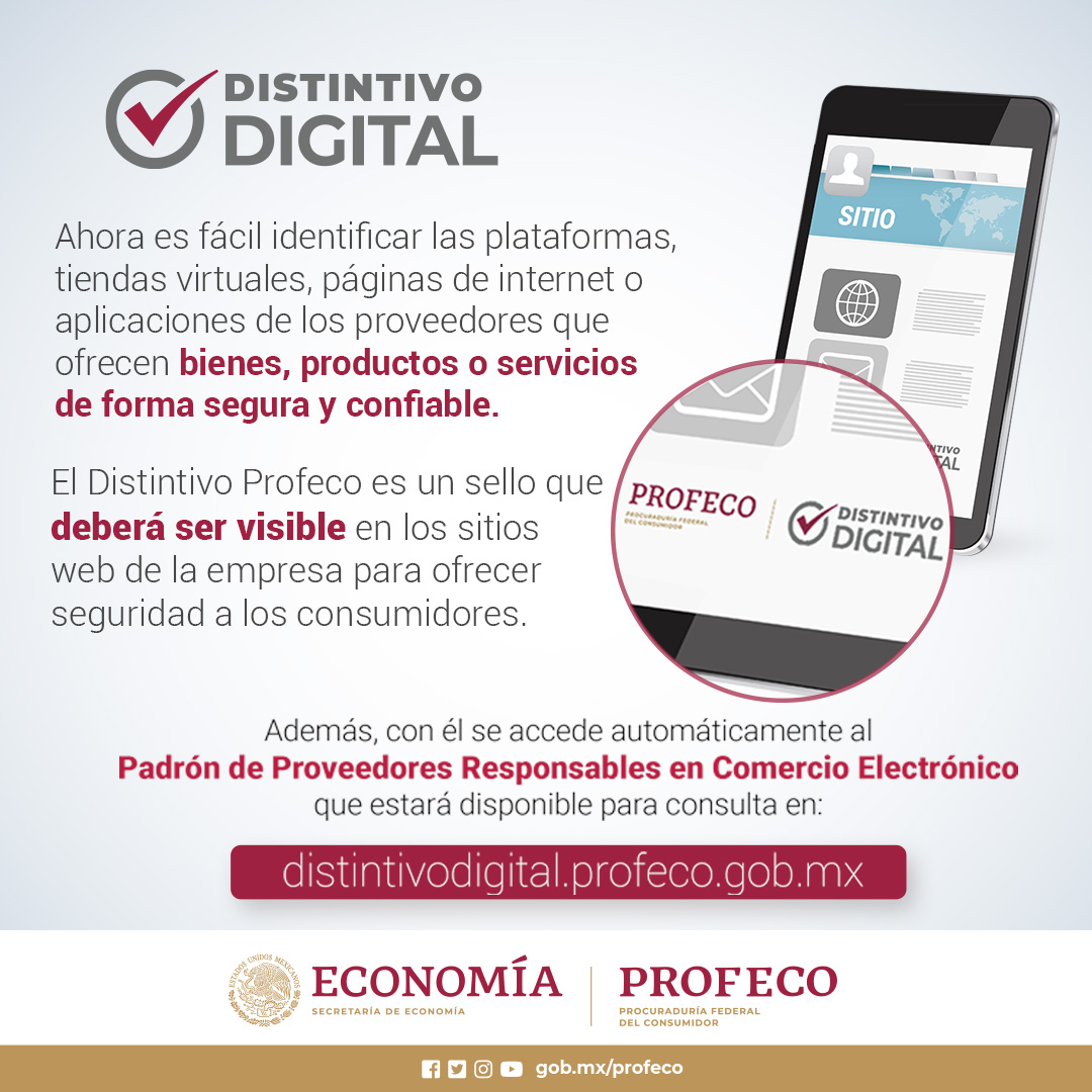 👀Identificar el #DistintivoDigital en los comercios electrónicos te dará más seguridad al adquirir un producto o servicio.

🔗Conoce quiénes son los #ProveedoresResponsables.
distintivodigital.profeco.gob.mx