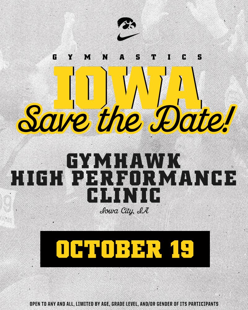 𝗦𝗔𝗩𝗘 𝗧𝗛𝗘 𝗗𝗔𝗧𝗘!🗓📌

▪️GymHawk High Performance Clinic
▪️October 19
▪️Iowa City, IA

#Hawkeyes