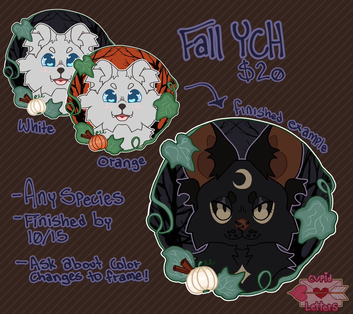 Pumpkin Icon YCHs are open again! 
✨ Ask about color changes 
🎃 Finished before Halloween! 
🌲 DM to claim!