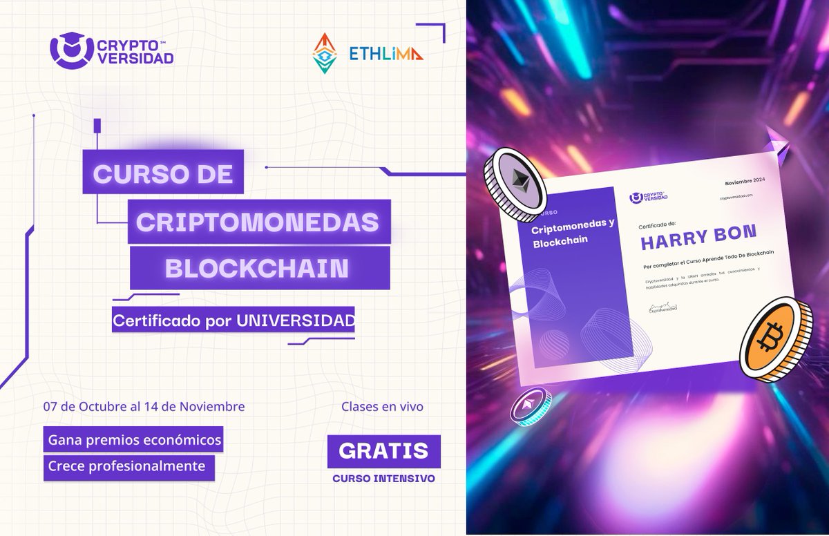 GMGM! ¿Te gustaría aprender todo sobre las Criptomonedas y Blockchain? 
Te invitamos al curso Gratuito certificado por Universidades de <a href="/Cryptoversidad/">Cryptoversidad</a>

Inscríbete hoy, hay cupos limitados 📌 cryptoversidad.com